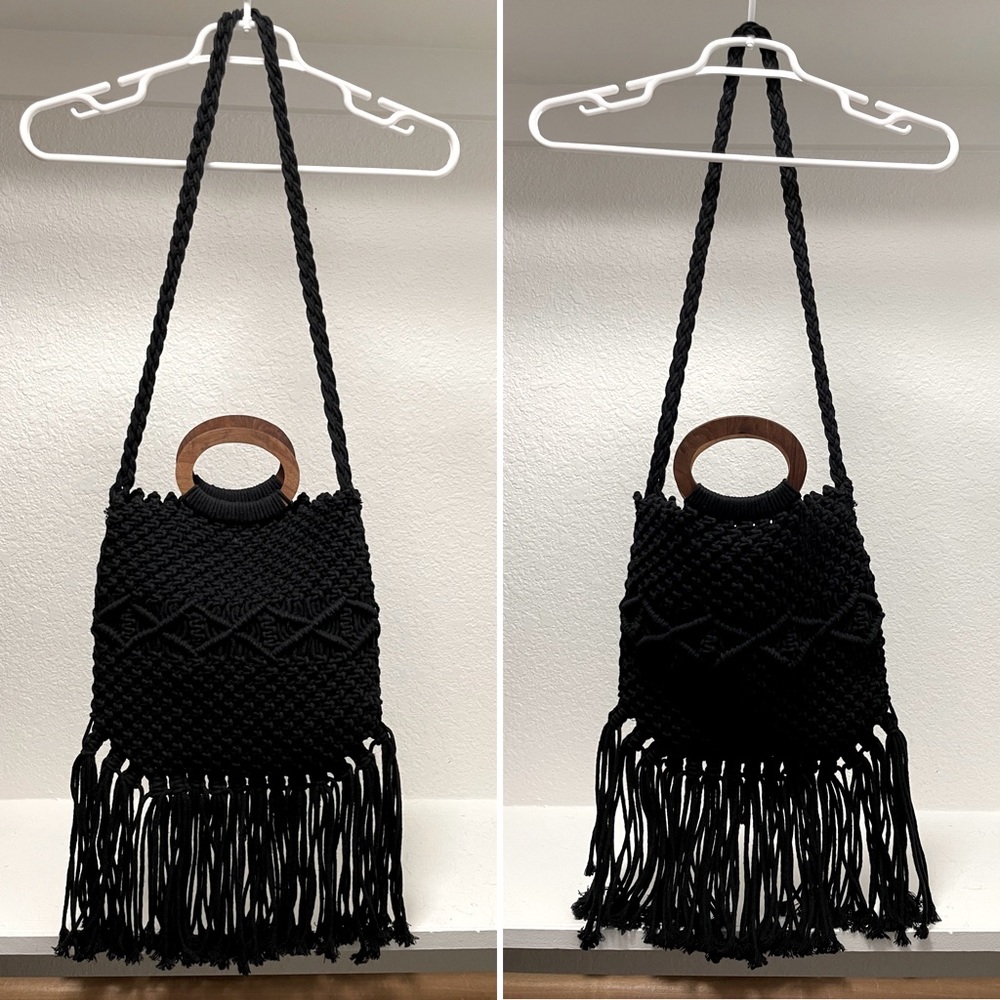 Danielle Nicole Black Macrame Shoulder/Crossbody/… - image 2